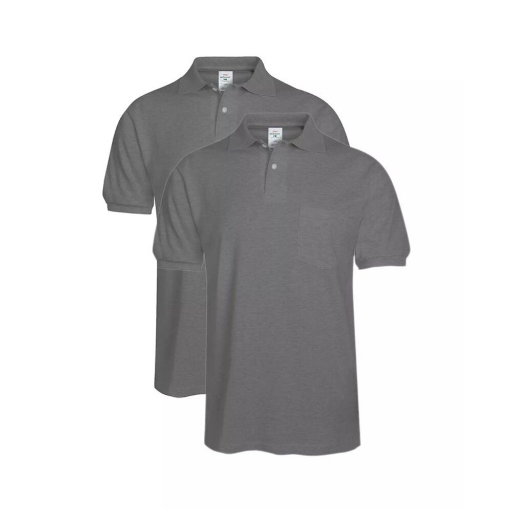 Hanes Mens 2-Pack EcoSmart Pocket Polo Shirt, NWT